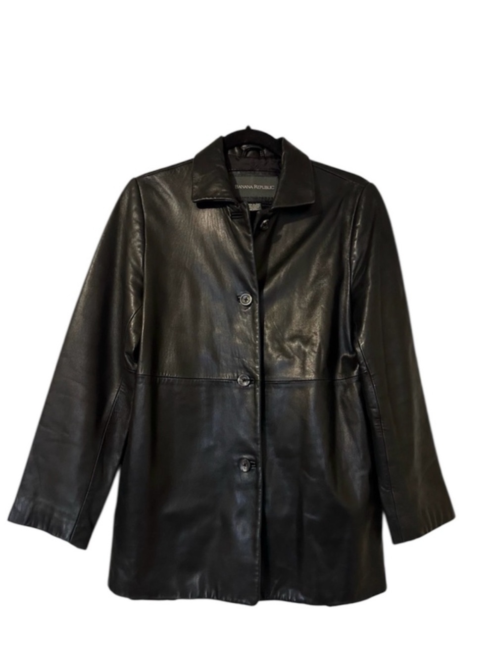 Banana Republic Vintage Leather Button Front Jacket Womens Small Black